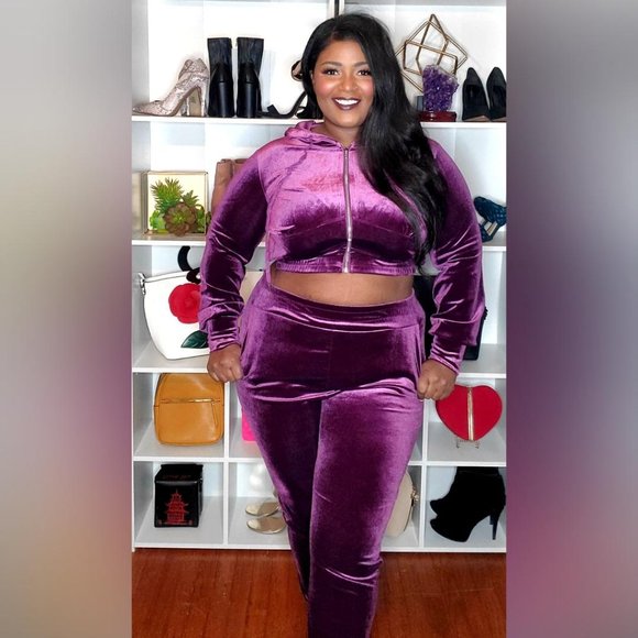 Purple Velour Jogger Set - Picture 2 of 9